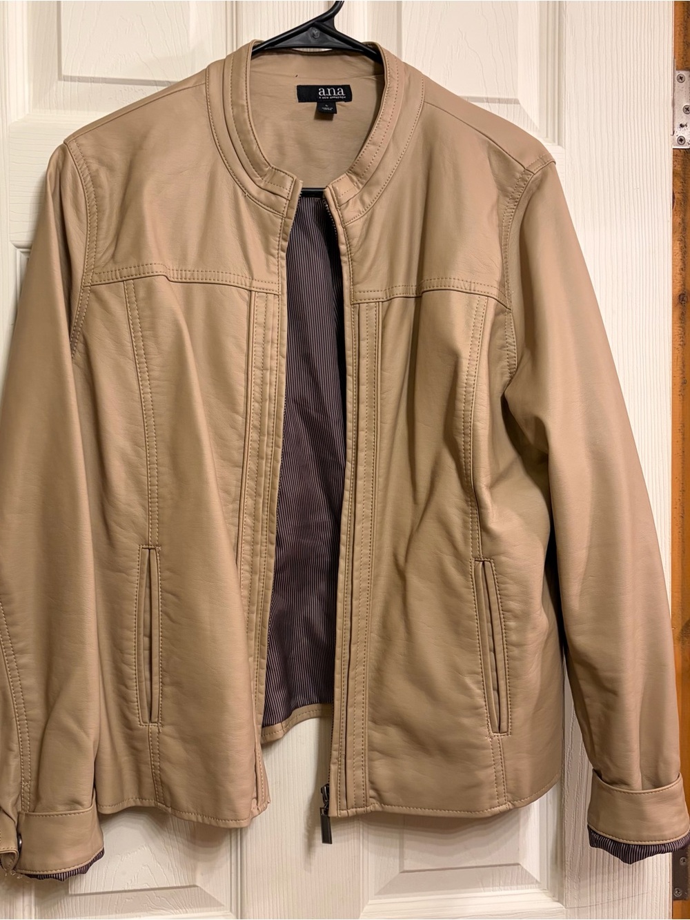 a.n.a Women's Beige PLeather Bomber Jacket